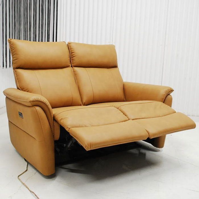 アウトレット 現品限り 一部 大 ハイバッグ 2P 二人掛け 電動リクライナー ソファー キャメルイエロー251002-NLK570電動2p-ye