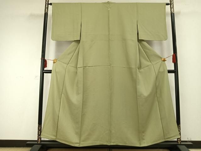 平和屋着物 上質な色無地 単衣 紗綾型地紋 若菜色 伊と幸 反端付き 正絹 AABC0253fy