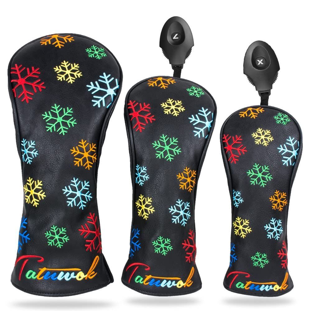 3点セット 黒（DR＋FW＋UT） 雪の花 ゴルフヘッドカバー ウッド用カバー ドライバー440cc 460cc用カバー ユーティリティ UT用カバー 防水仕様 変換ダグ付 雪の花 3点 セット/ 4点 セット (3点セット