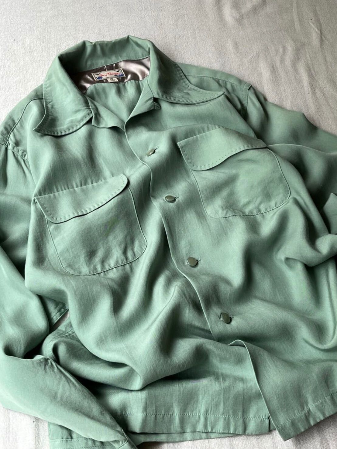 ユーロ ヴィンテージ 60s シャークカラー ボックス シャツ ポプリン生地 0442. 1970's shark collar shirt ブルー シャークカラー 半袖