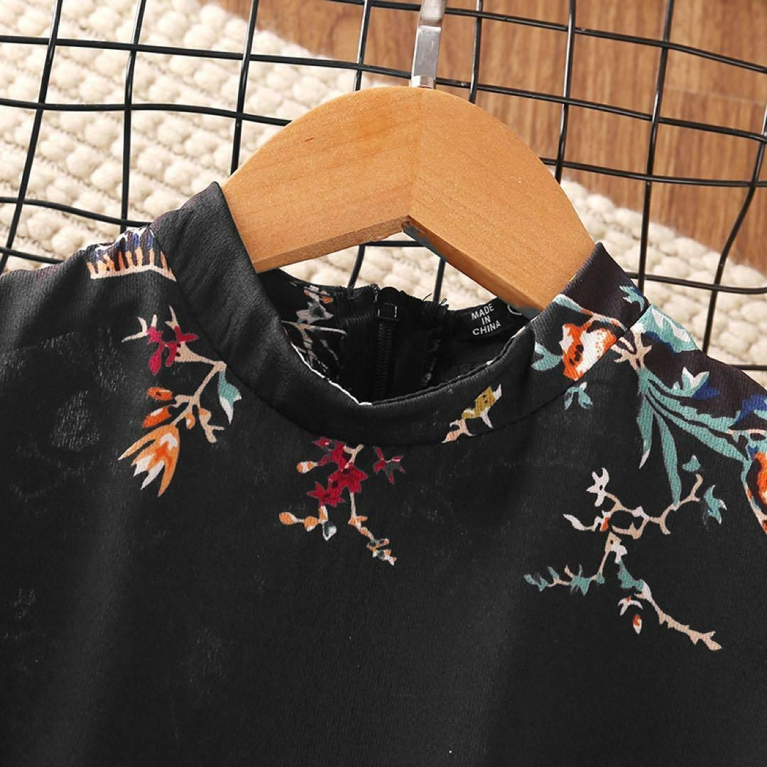新品未使用　AS刺繍入り黒と紫のチェックワンピース 130cm 新品未使用AS刺繍入り黒と紫のチェックワンピース 130cm