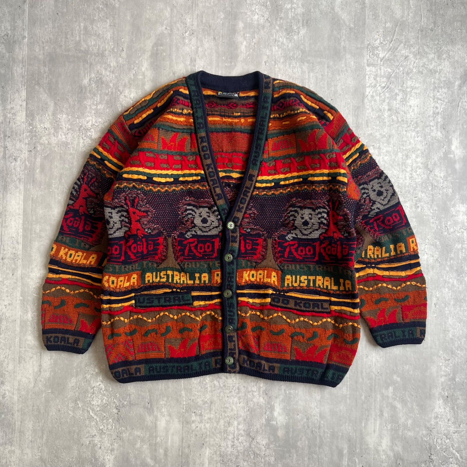 90s COOGI クージー PURE NEW WOOL100 カーディガン KOALA KANGAROO デザイン Mサイズ RN 74095