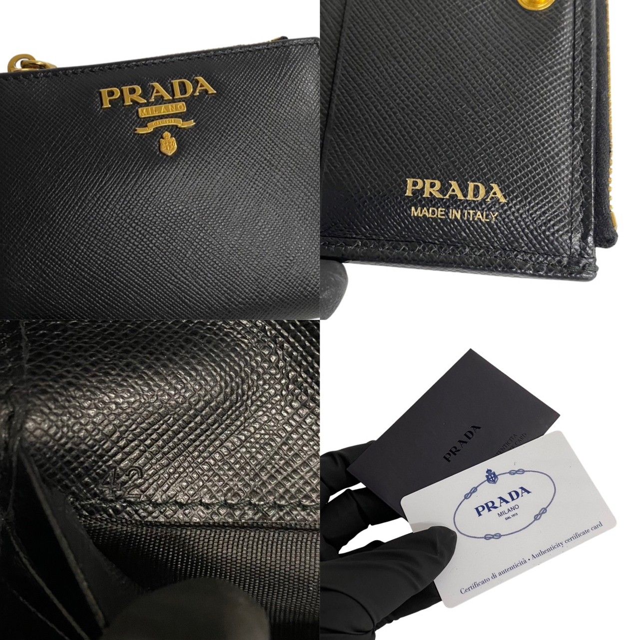 ほぼ未使用 保存箱 カード付 PRADA プラダ ロゴ 金具 サフィアーノ