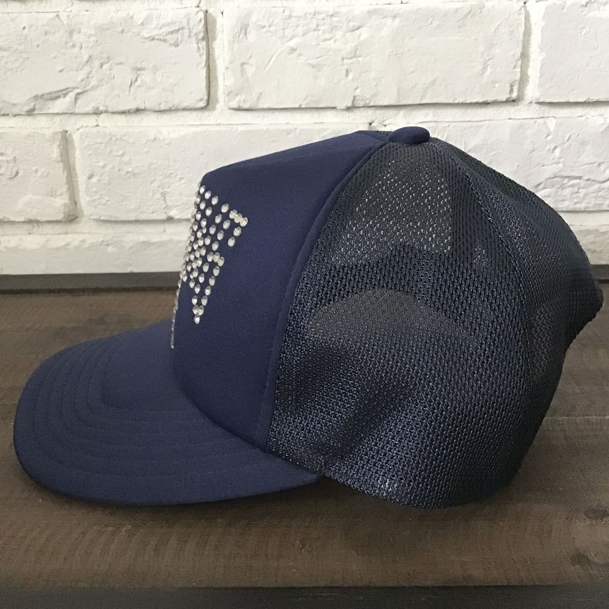 bape ape ベイプ エイプ  スワロフスキー　メッシュキャップ　ネイビー A BATHING APE アベイシングエイプ Swarovski ラインストーン