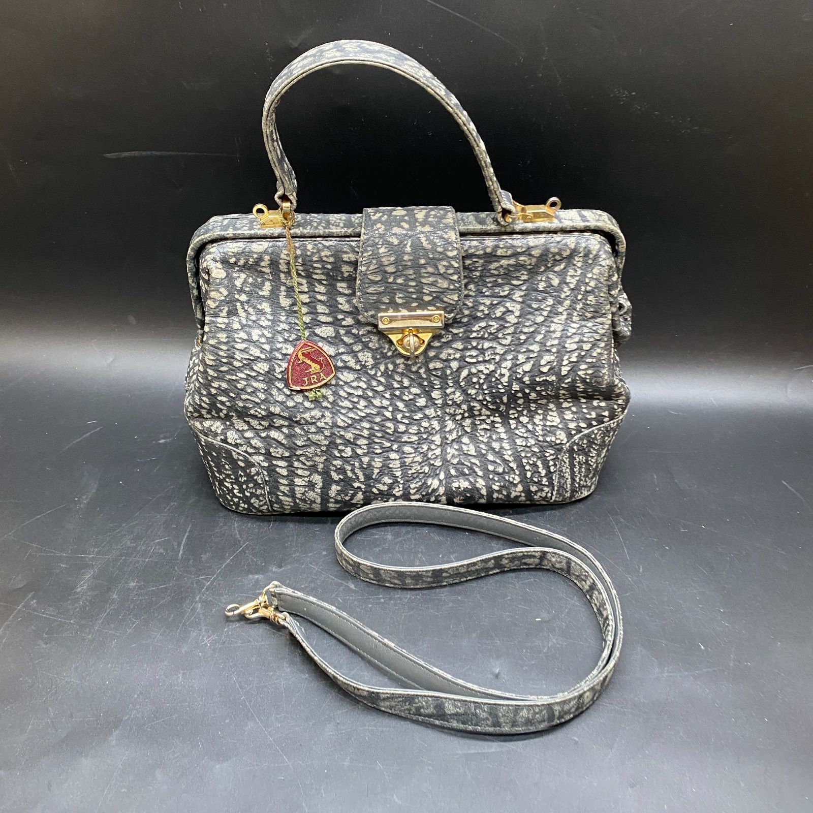 【美品】 エキゾチックレザー アンテロープ 本革 ハンドバッグ 希少 JRA ハンドバッグ アンテロープレザー革 お洒落 グレー