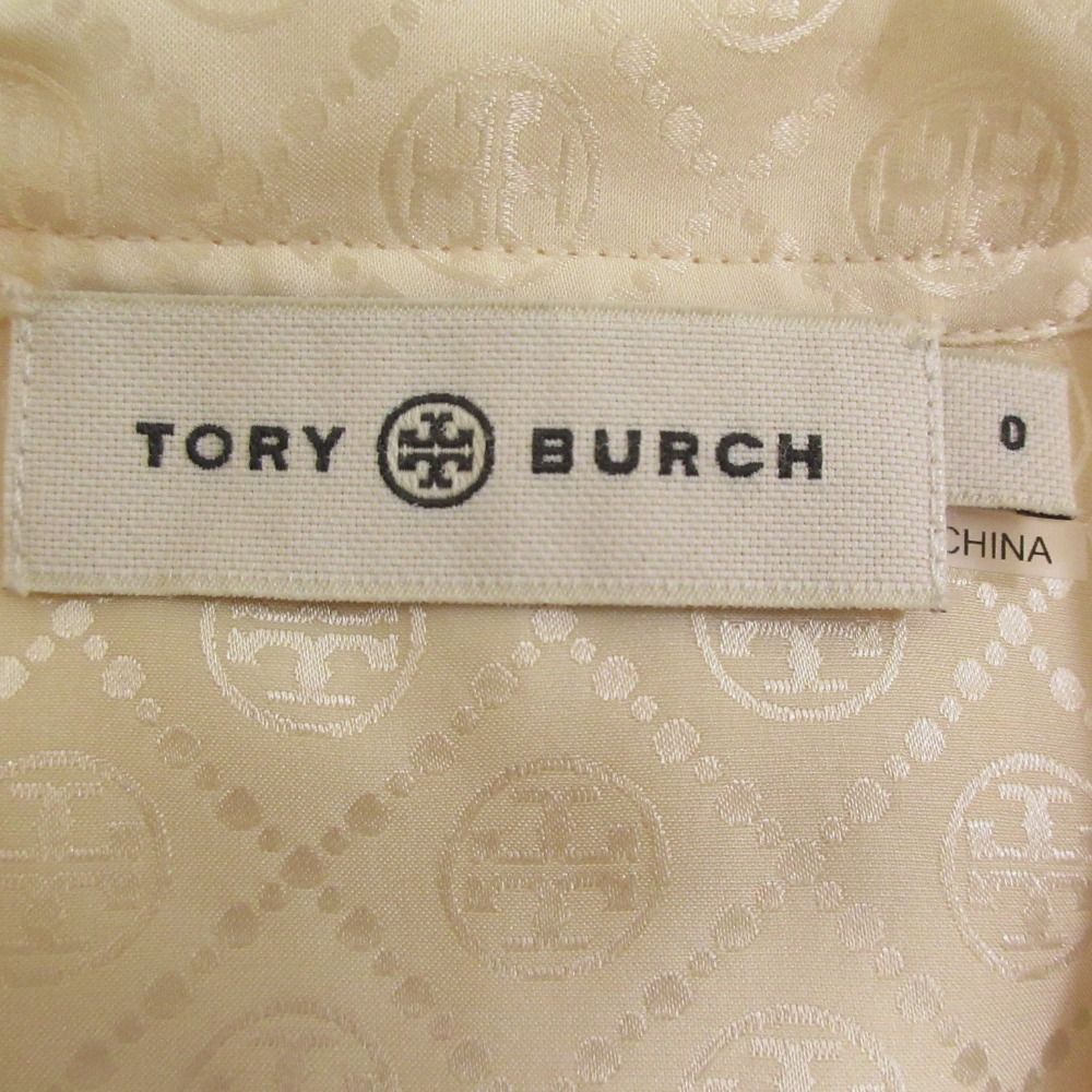 未使用 22SS TORY BURCH トリーバーチ シルク100％ ロゴモノグラム ボウタイ 長袖 シャツ ブラウス サイズ0 アイボリー ベージュ系 レディース 古着 中古 TORY BURCH 未使用 22SS トリーバーチ シルク100％ ロゴ