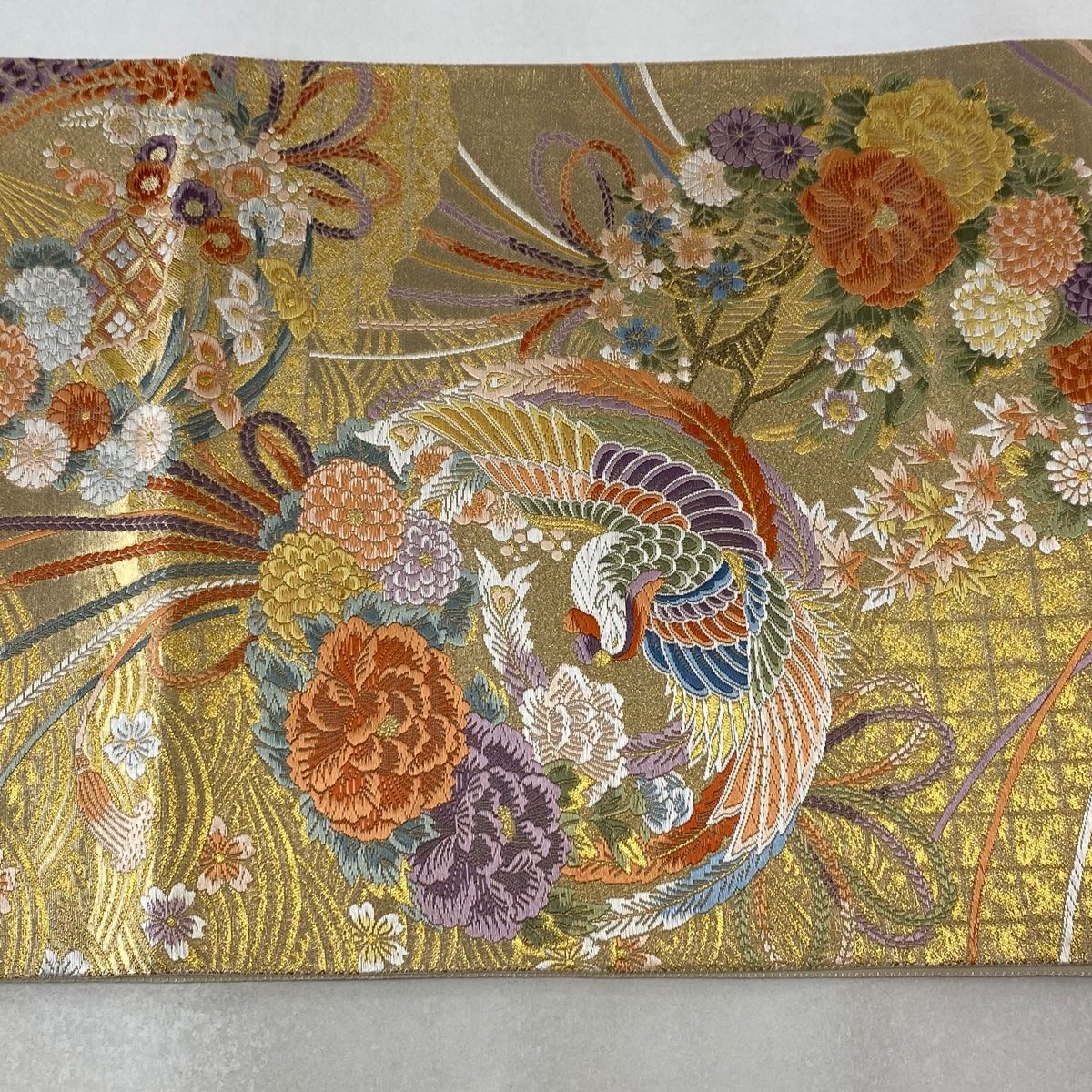 袋帯 美品 秀品 鳳凰 花車 金糸 箔 金色 六通 正絹 【中古