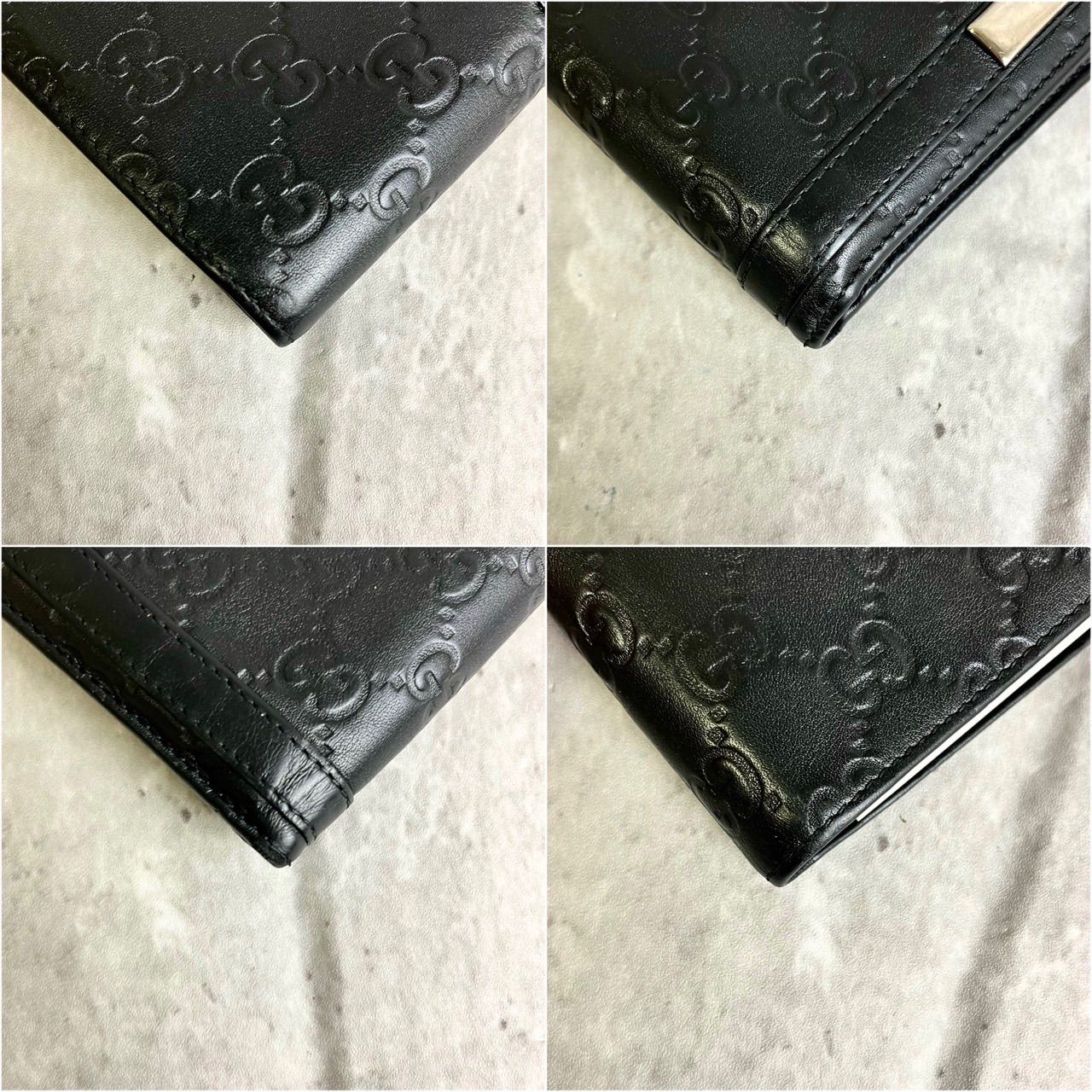 ✨良品✨ GUCCI グッチ 二つ折り財布 GG柄 シマ ロゴ型押し シルバー 