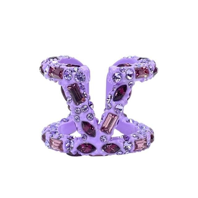 ■新品同様■ VALENTINO GARAVANI ヴァレンティノ ガラヴァーニ Vロゴ リング 指輪 アクセサリー 約16号 パープル系 FR5530 新品】VALENTINO GARAVANI ヴァレンティノ ガラヴァーニ リング 指輪