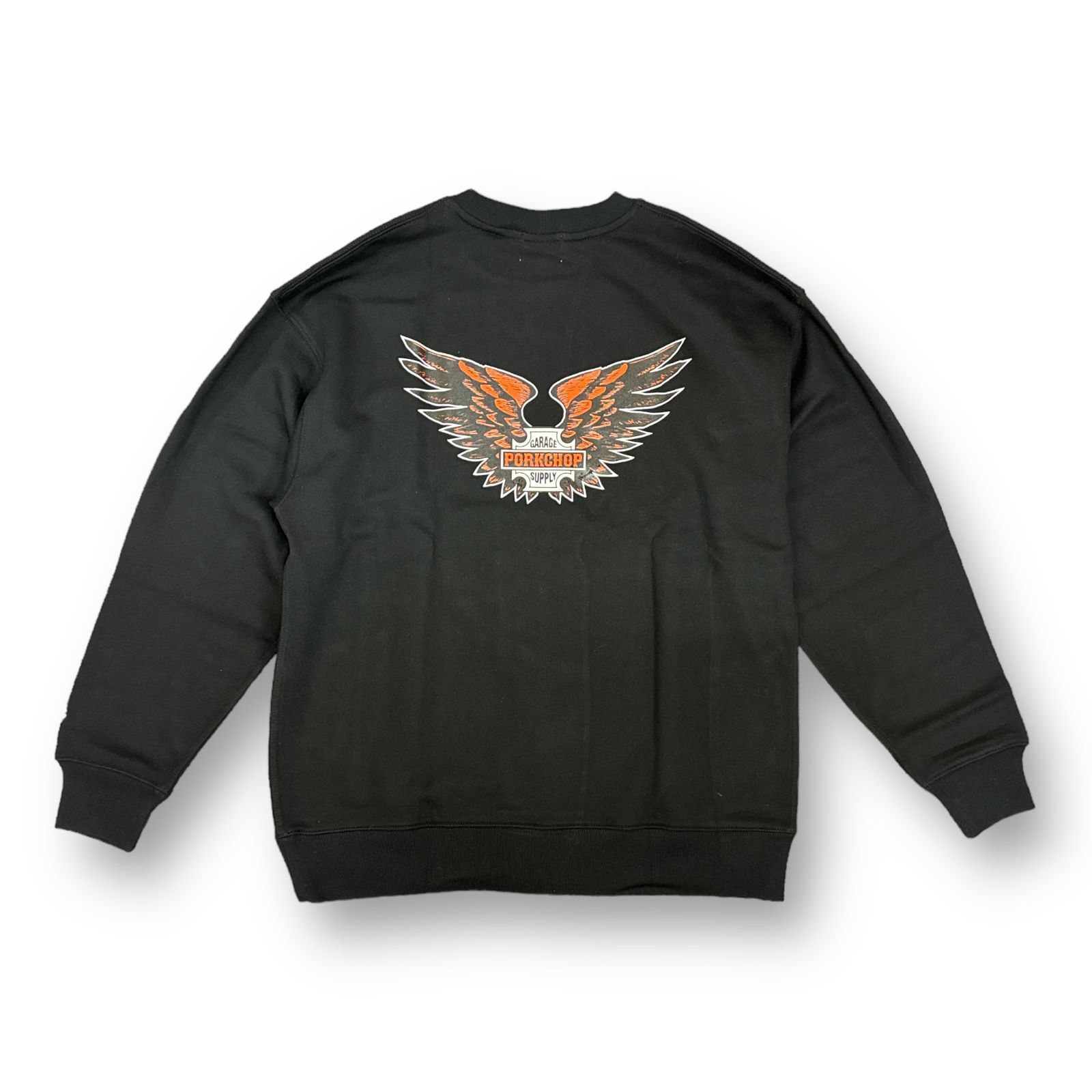 定価13200円 未使用品 PORKCHOP GARAGE SUPPLY 22SS B&S WING SWEAT クルーネック スウェット トレーナー  ポークチョップ ガレージサプライ ブラック L 64701A