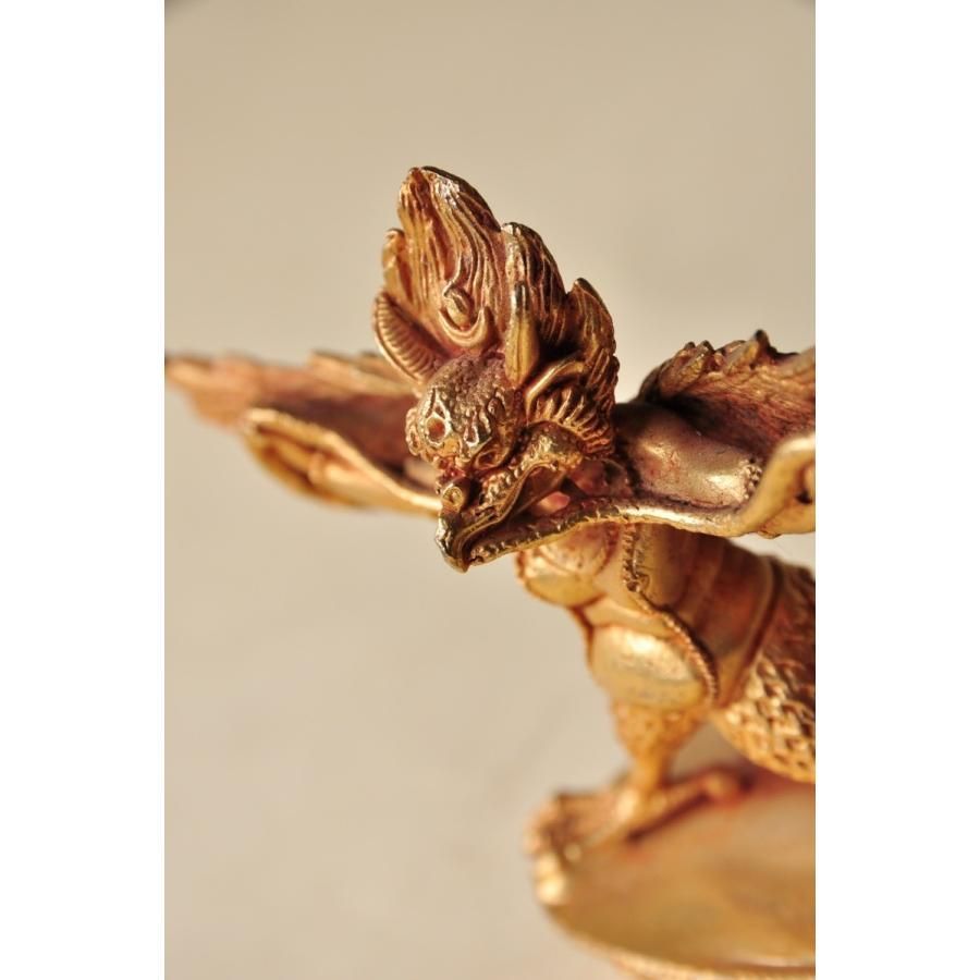 ネパールパタン製 仏像 ガルーダ 迦楼羅 銅製総金箔彩色（クベラ
