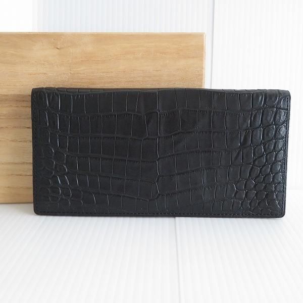 クロコダイル財布 黒い長財布 メンズ クロコダイル型押し 長財布