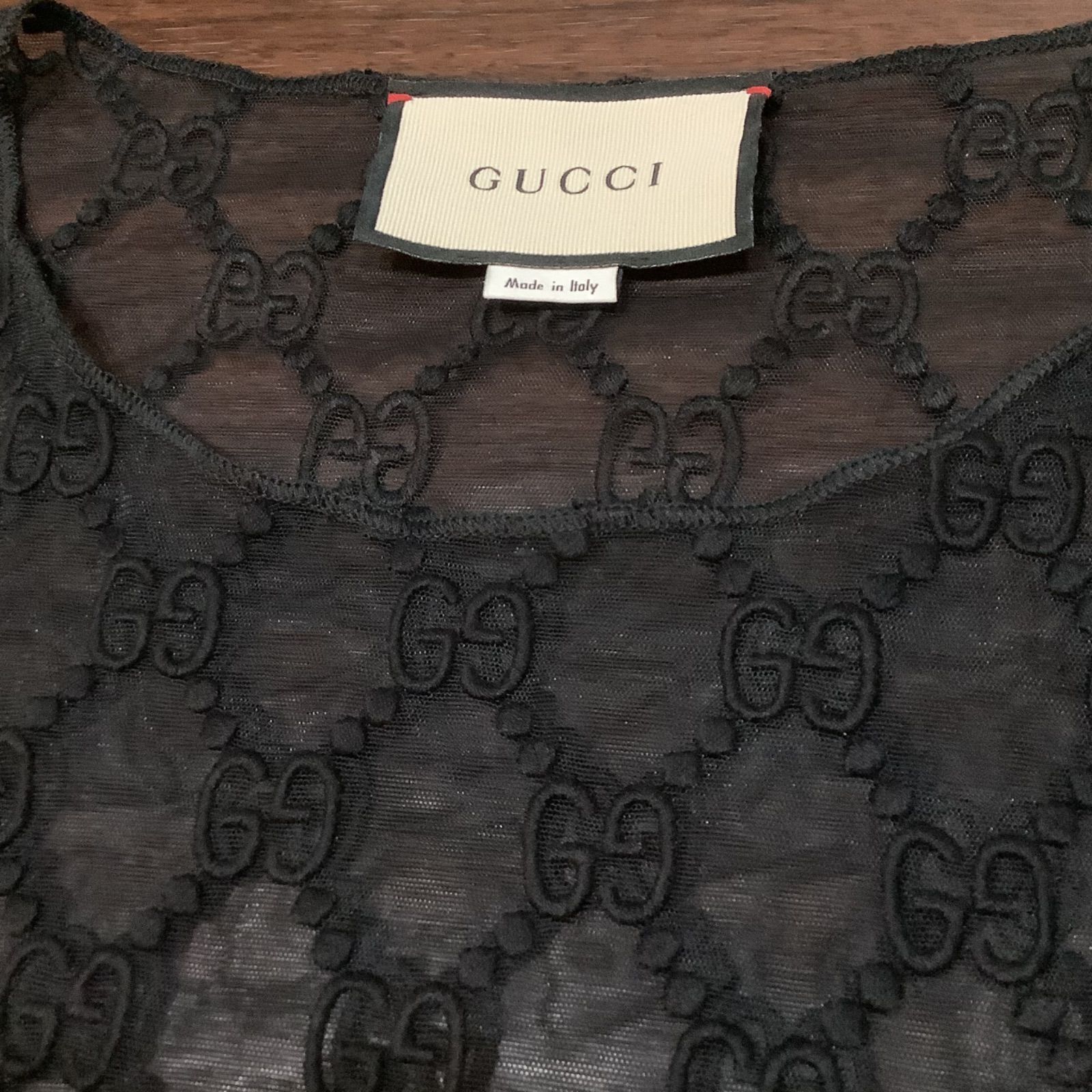 22-23SS グッチ GUCCI GG柄 シースルー トップス ブラック 黒 長袖【S 