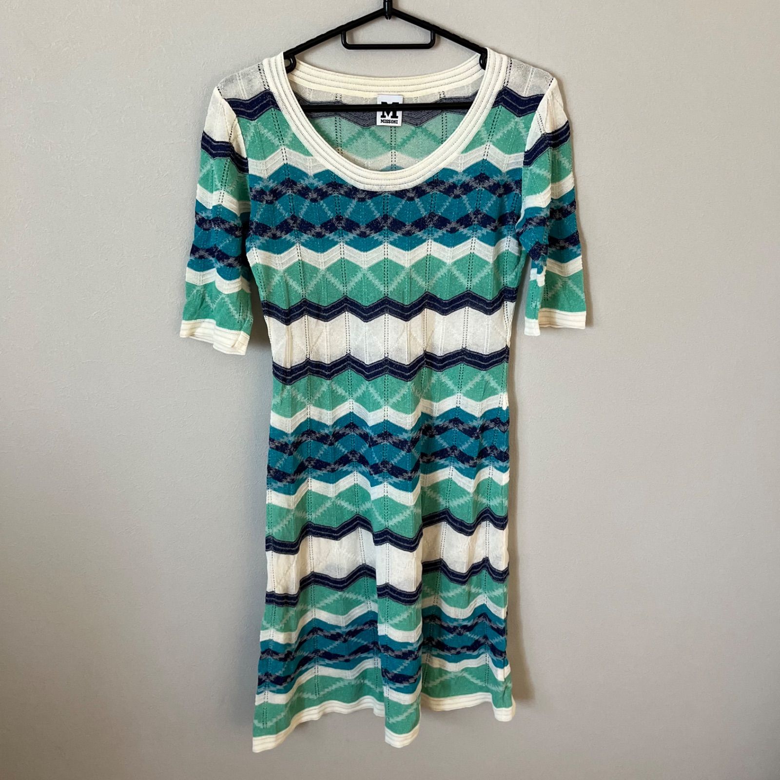 missoni ワンピース z856 MISSONI ミッソーニ ボーダー ホワイトグリーン 薄手