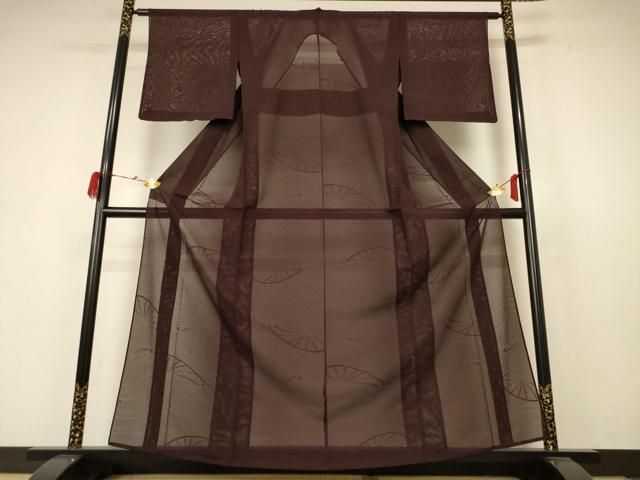 平和屋着物＊夏物 色無地 絽 片輪車紋紗 黒鳶色 正絹 AABB6795jd