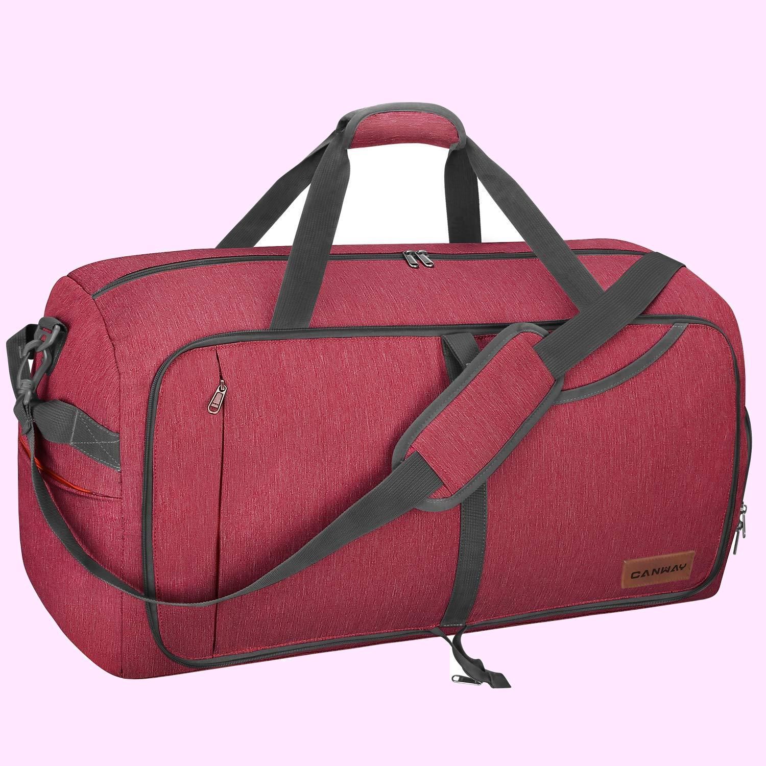 Size:85L._Color:レッド 85L. [CANWAY] ボストンバッグ 折りたたみスポーツバッグ スーツケース固定 大容量 靴収納旅行バッグ 軽量 (85L.， レッド 85L.)