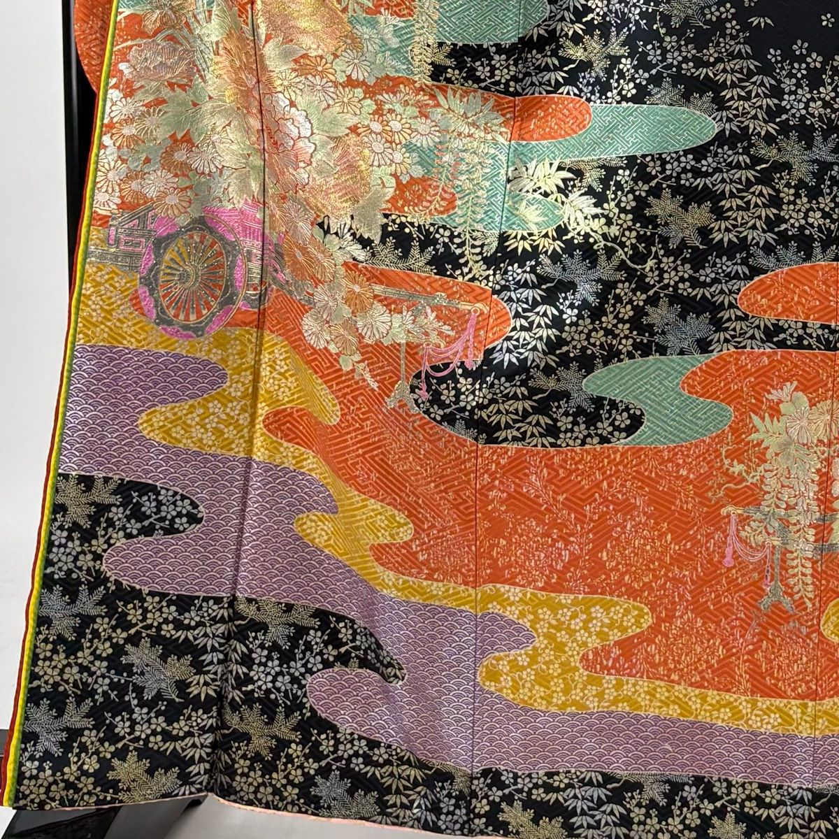 7)着物　袷　付け下げ　風神雷神　正絹　身丈161cm 振袖 身丈161cm 裄丈67.5cm L 袷 やまと 落款 姫 桧扇 金銀彩