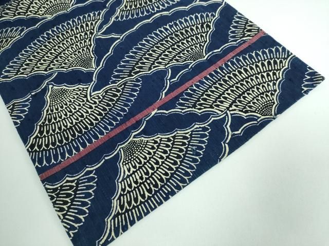 平和屋本店□極上 浦野理一 経節紬 型染め 九寸名古屋帯 青海波 逸品