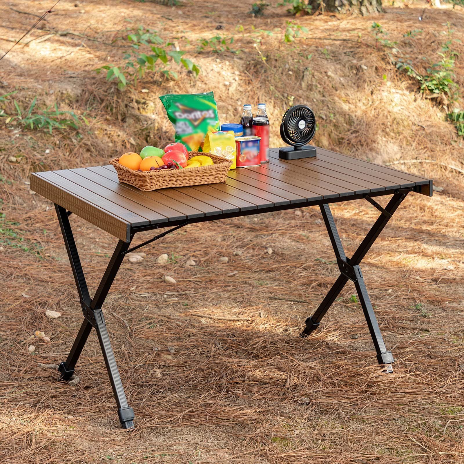 折りたたみ式 アウトドア用　ロールトップテーブル　キャンプ　ピクニック　BBQ
