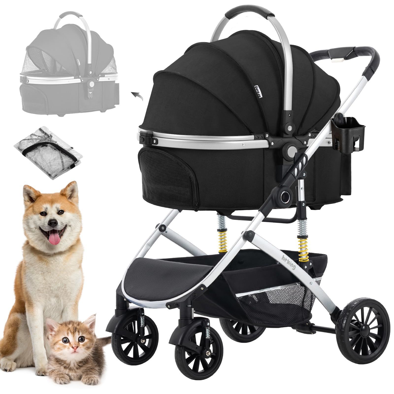 数量 ペットカート 分離型 折りたたみ 3way 犬用ベビーカー 両対面式 ペットキャリー 中型犬 猫犬兼用 多頭飼い対応 ペットバギー LPOTIUS 4輪 前輪360°回転 後輪ブレーキ付 組み立て簡単 お出かけ 介護用 猫カート 犬バギー 耐荷重