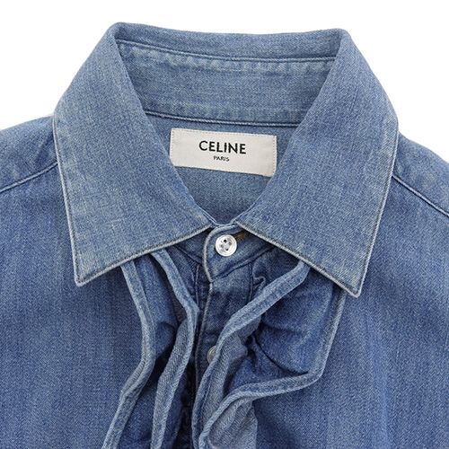 CELINE セリーヌフリルデニムシャツXS