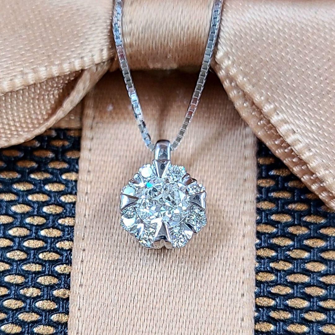 ハート爪 SI1 計 0.281ct ダイヤモンド K18 wg ネックレス 鑑定書付 