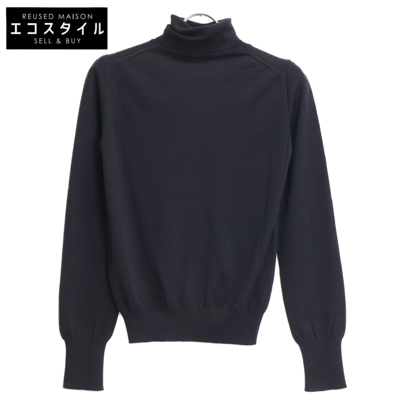 HERMES エルメス ﾌﾞﾗｯｸ ｳｰﾙ100 ﾊｲﾈｯｸﾆｯﾄ SM