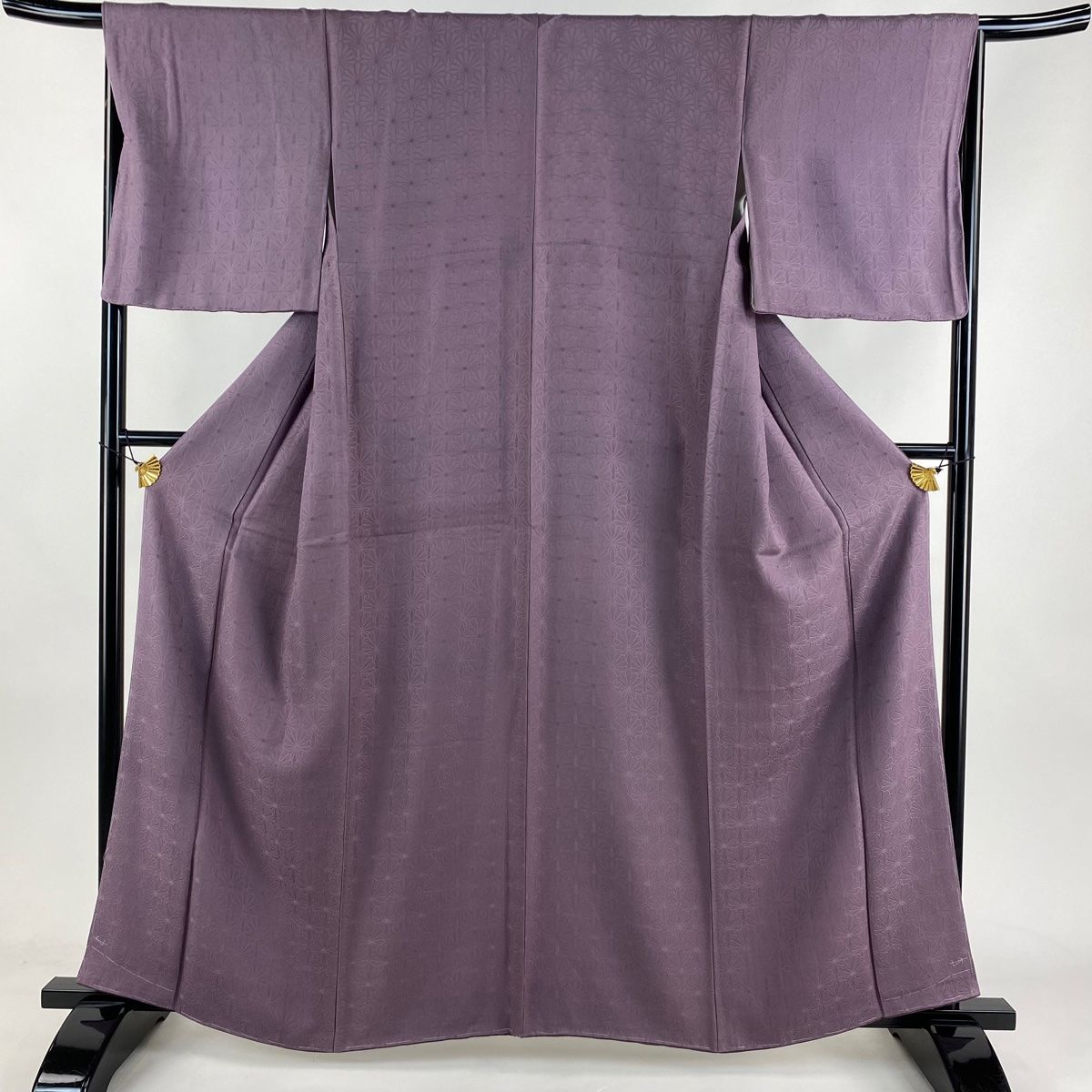 色無地 身丈160.5cm 裄丈66cm M 袷 菊 地紋 灰紫 正絹 秀品