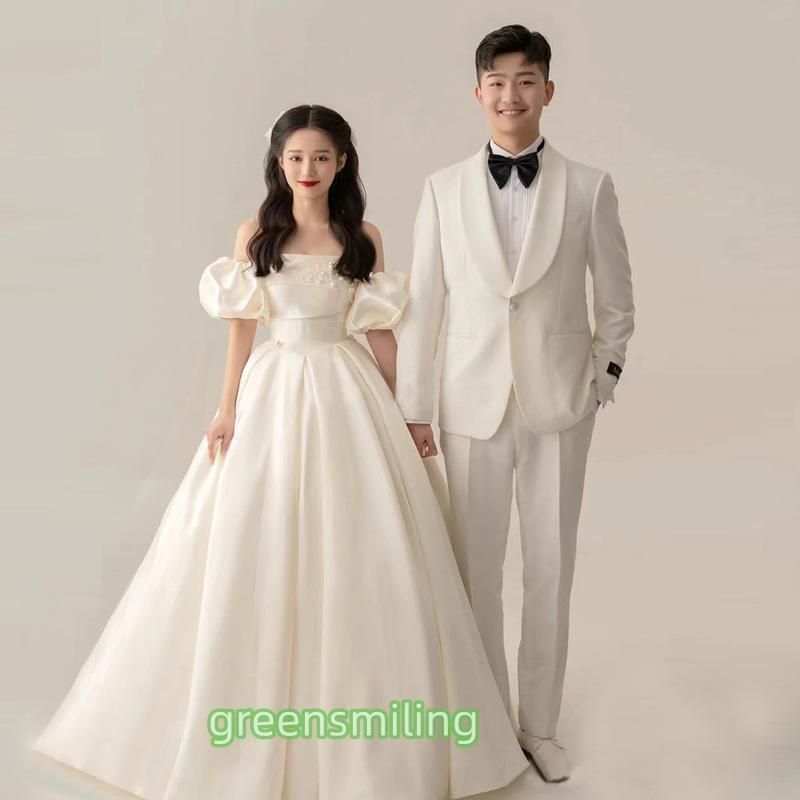 ウェディングドレス ウエディングドレス パフスリーブ Vネック 白