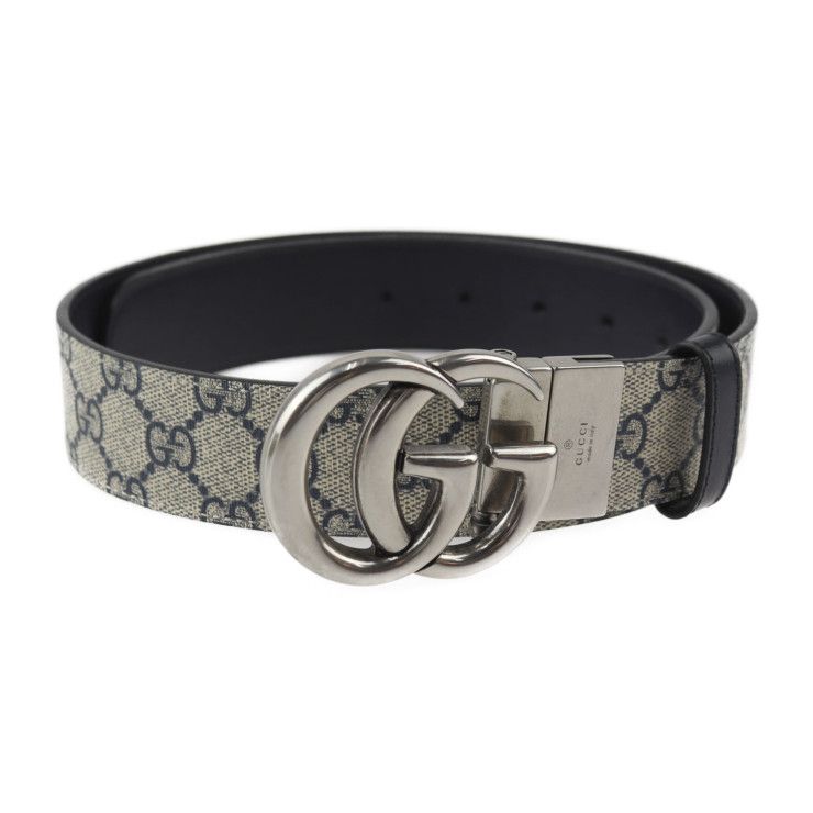 【GUCCI】GGマーモント リバーシブル キャンバス ベルト Gucci GGマーモント リバーシブル ベルト | ブルー | FARFETCH JP