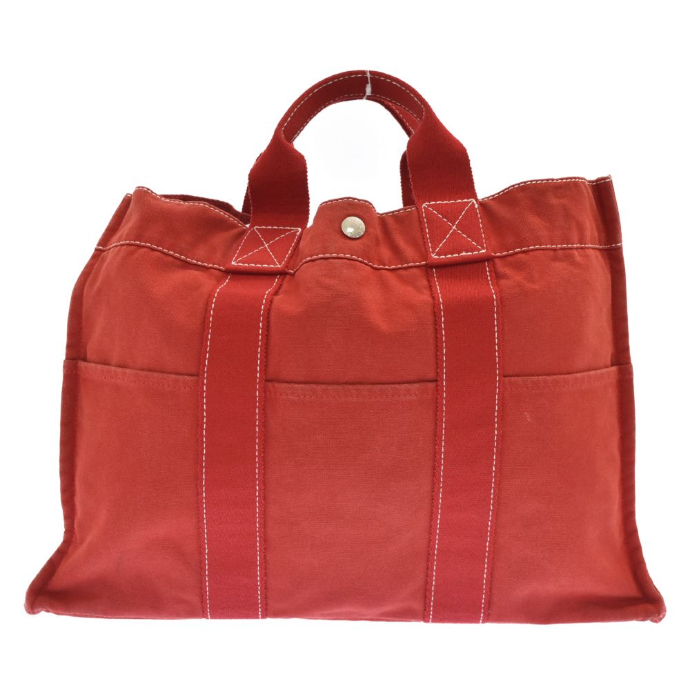 美品 Hermes エルメス ドーヴィルPM レッド キャンバス ハンドバッグ  