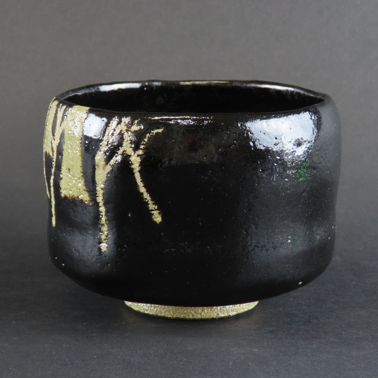 楽焼茶碗 美品 三代 佐々木松楽 真作保証 茶道具 森林文様 御題:森 黒