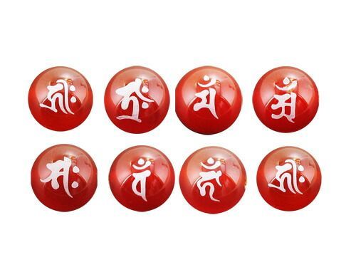 八大梵字 レーザー赤メノウ 梵字玉 セット 横穴貫通 12mm 手作りにオススメ！天然石 パワーストーン