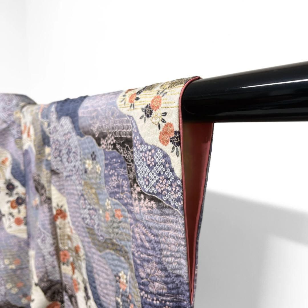 未着用　小紋　金彩　道長取り　菊　桜　梅　霞　流水　観世水　着物　034a d 未着用 小紋 金彩 道長取り 菊 桜 梅 霞 流水 観世水 着物 034a