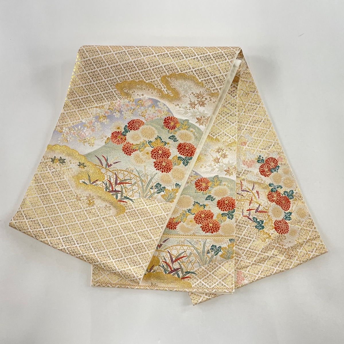 正絹袋帯　桜　菊　リバーシブル 正絹袋帯 桜 菊 リバーシブル