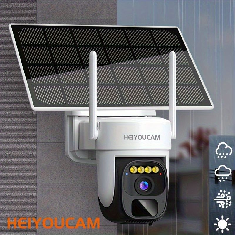 HEIYOUCAM 3MP ソーラー駆動屋外セキュリティカメラ 360°PTZ ナイトビジョン 双方向オーディオ モーションデテクション 防水 超広角 充電式バッテリー 2.4G WiFiスポットライト付き - AI検出とホーム監視に最適 AI検出カメ