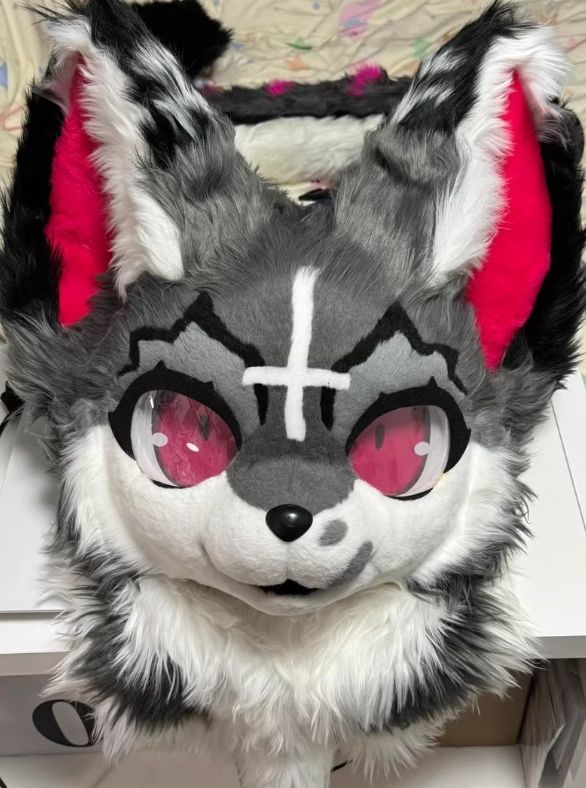 ファースーツ 着ぐるみセット NO.100 グレー 犬 ケモノ ファースーツ 全頭ヘッド ぬいぐるみ コスプレ コスチューム kigurumi