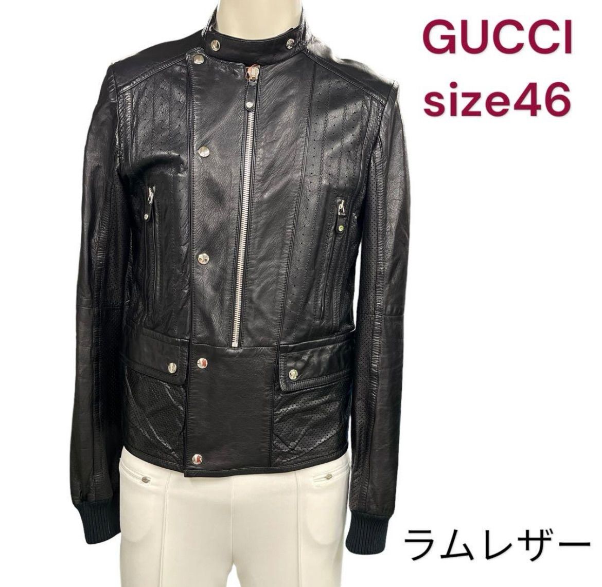 極美品 グッチ ラムレザー ライダース カッコ良すぎる ジャケット 46 