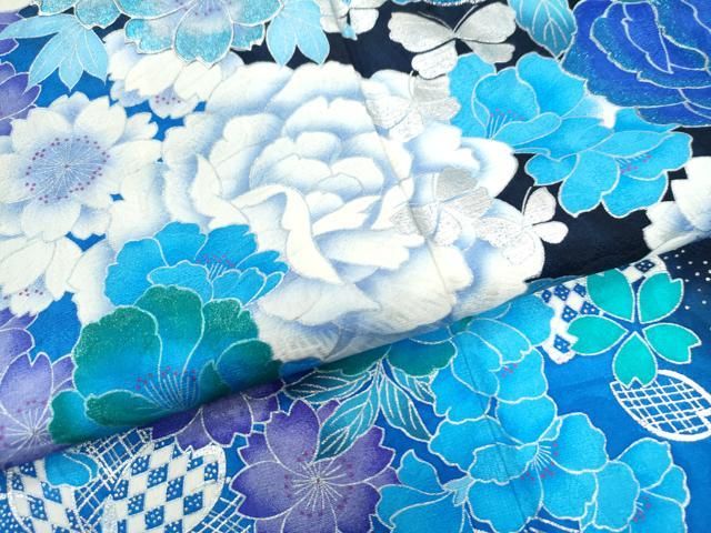 豪華　花鳥文　ぼかし　金銀彩　ラメ　逸品　フルセット　振袖　振り袖 平和屋着物□豪華振袖 駒刺繍 扇面花鳥文 金彩 正絹 逸品