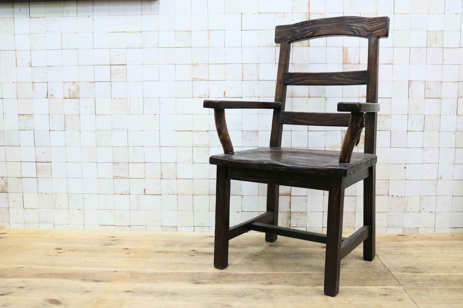 GMIS291D○アジアンリゾート ヴィンテージ ウッドチェア アームチェア ダイニングチェア 椅子 和モダン 民藝風 レトロ チェア