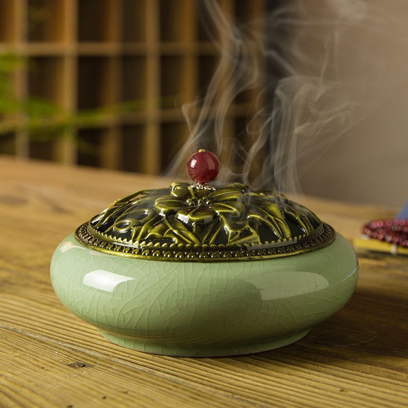香炉  和モダン風 陶器製  (緑) 楽天市場】送料無料 香炉 蓋付き おしゃれ 丸型 陶器 セラミックス