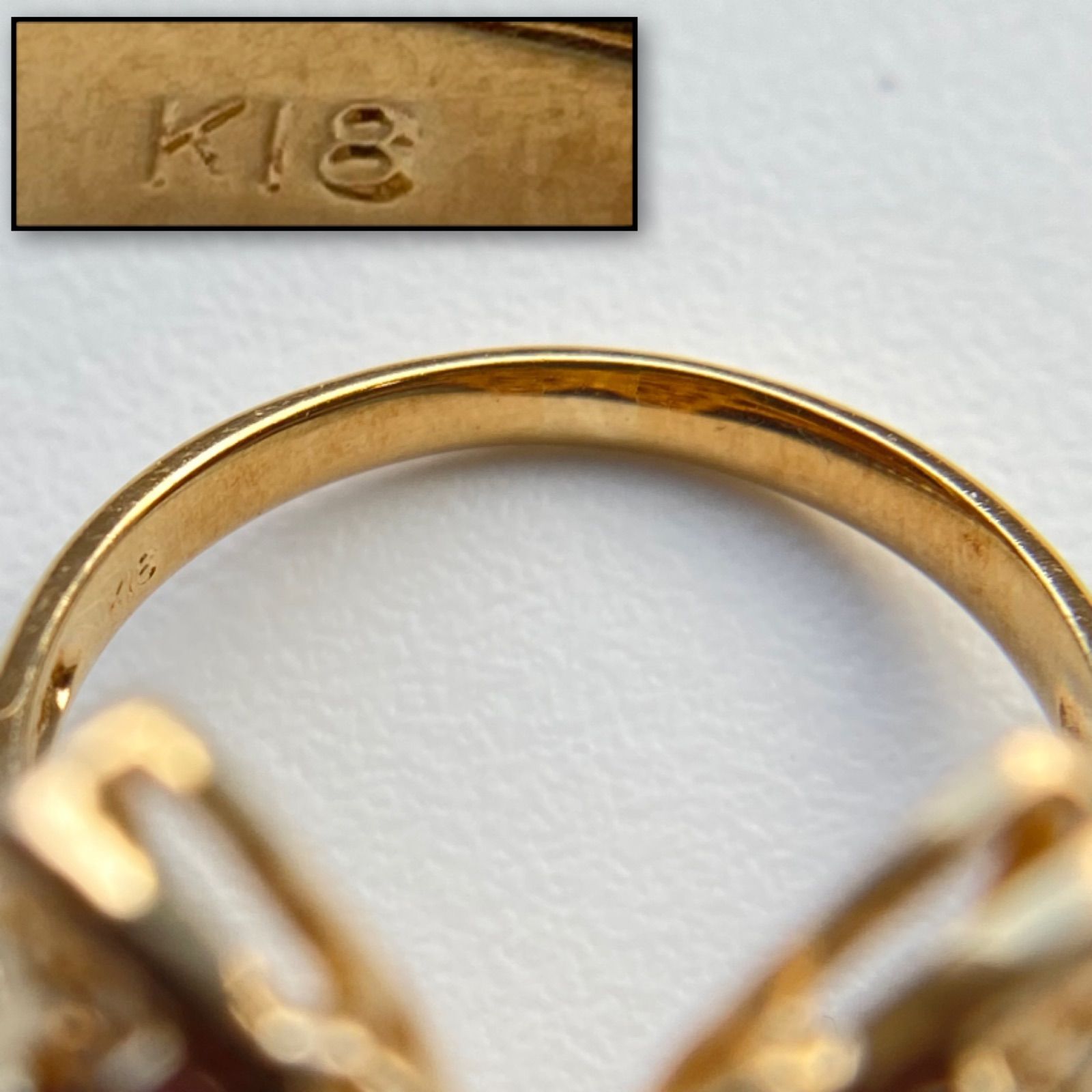 昭和レトロ】K18 バタフライ 透かし ルビー 13号 蝶 ゴールド C1682