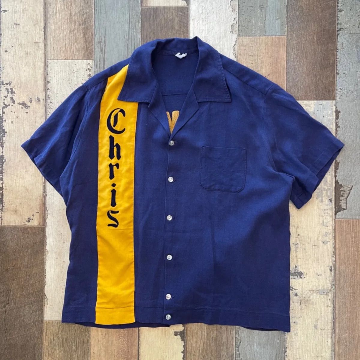 【超特価sale開催】  50´s〜 ボーリングシャツ navy ネイビー 刺繍-超豪華 ウェア・シャツ