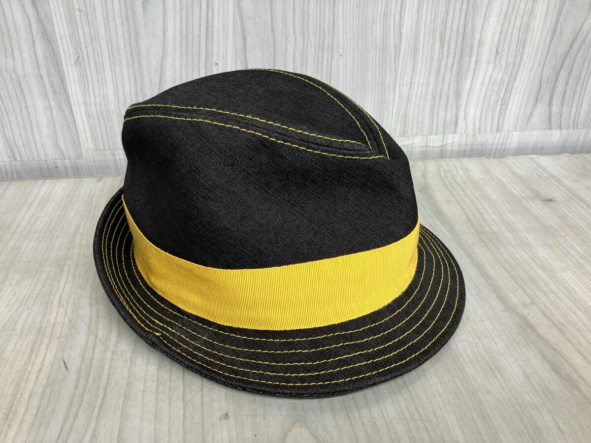 Borsalino ボルサリーノ リボン ハット イエロー ダークグレー メンズ イタリア製 イエローステッチ