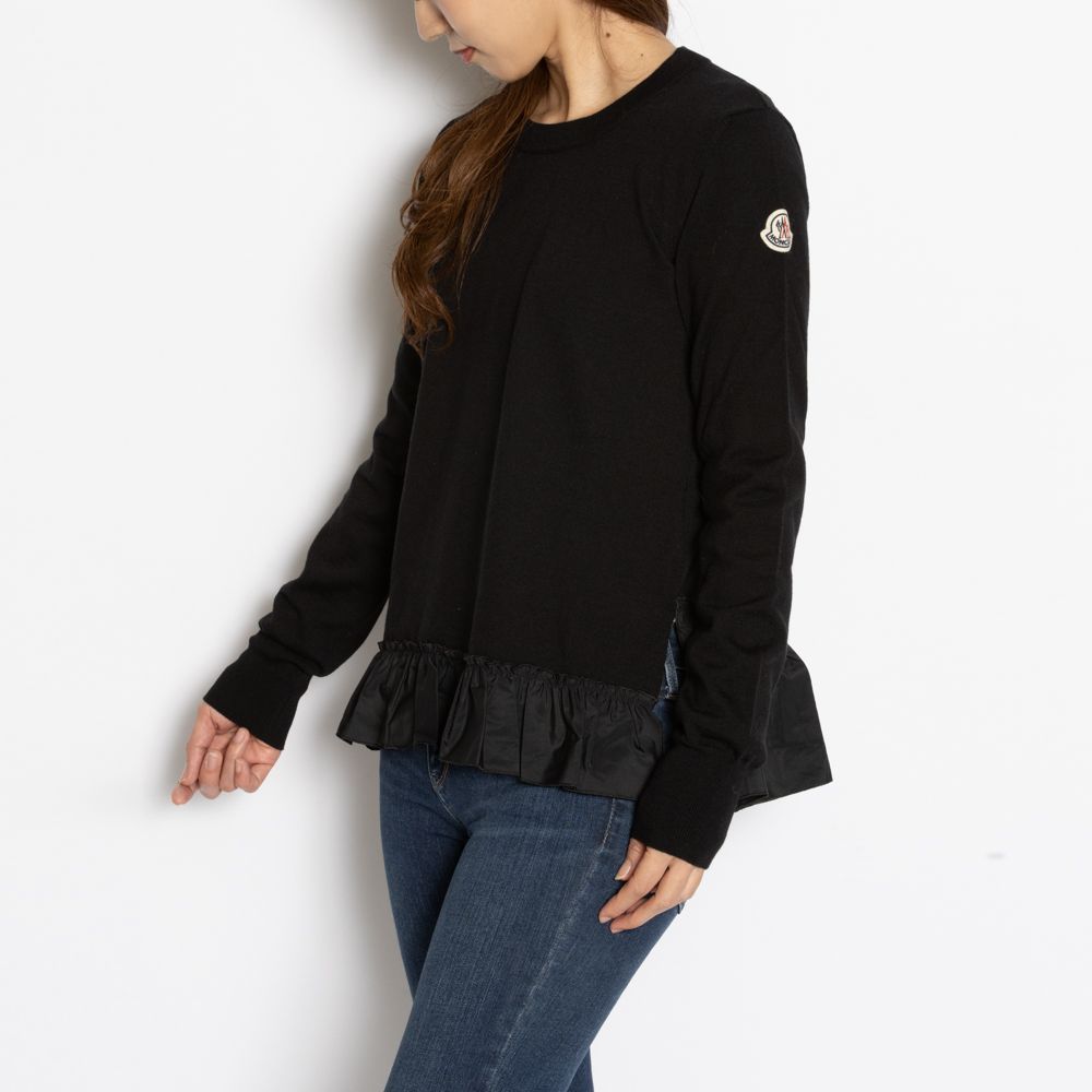 MONCLER ブラック フリルネックセーター モンクレール MONCLER ニット 裾フリル レディース ブラック - メルカリ