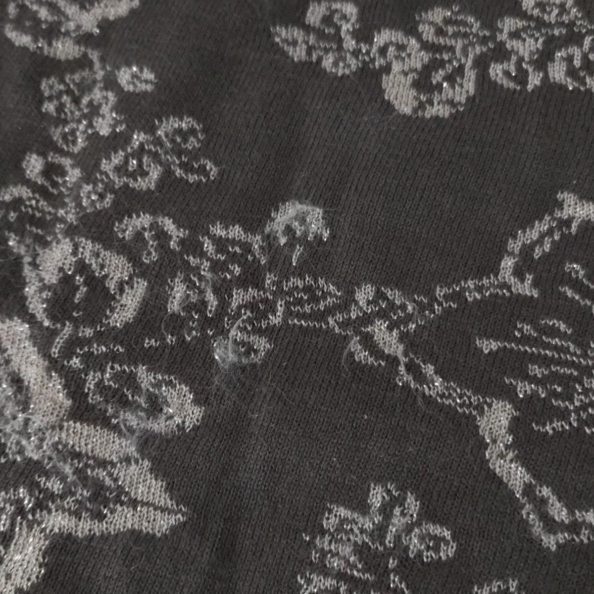  FERRAGAMO SalvatoreFerragamo サルバトーレフェラガモ 半袖セーター サイズM レディース - ダークブラウン×ベージュ Vネック 花柄 ラメ 半袖 ニット セーター