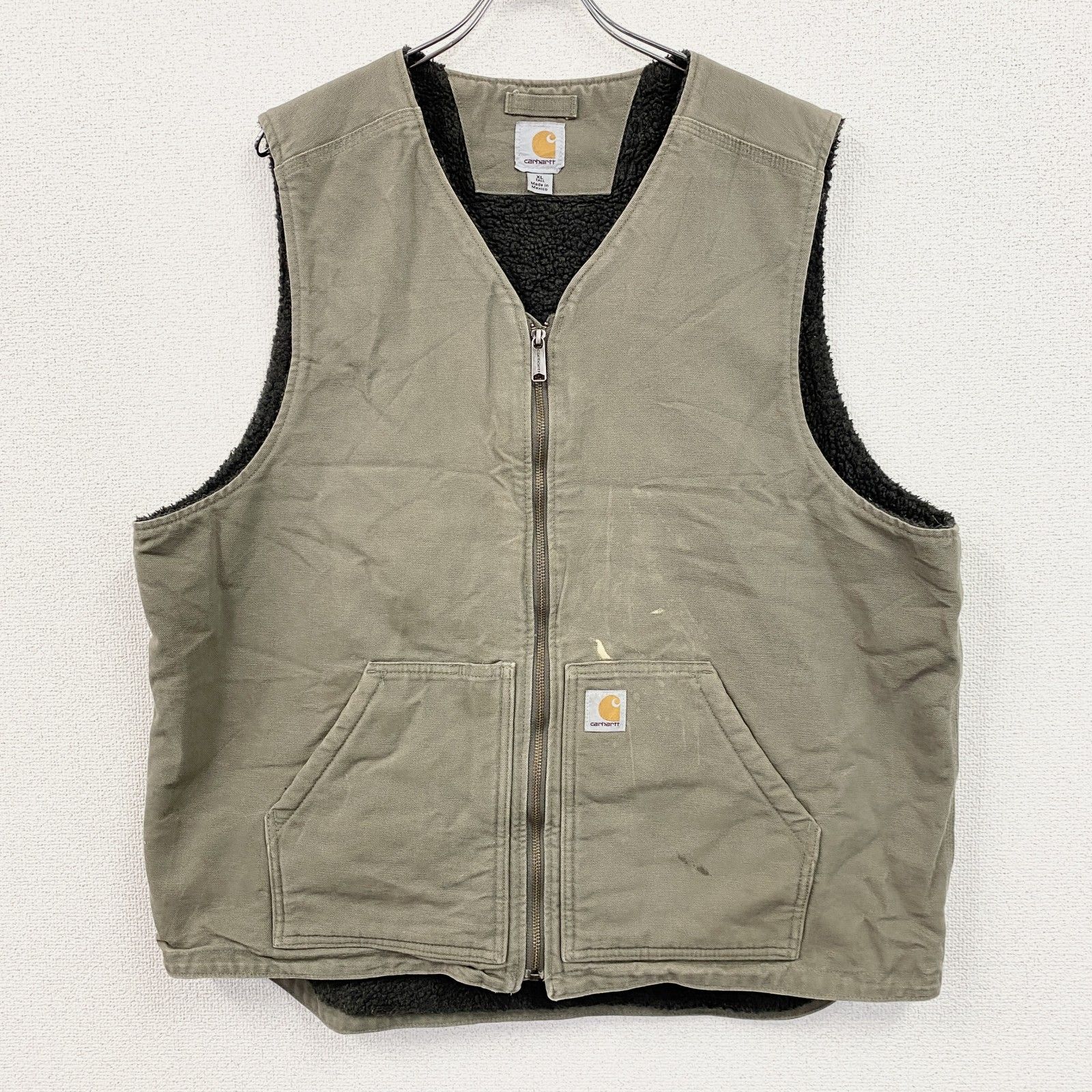 古着 used Carhartt カーハート ダックベスト 裏ボア ボアライナー ベージュ XLサイズ