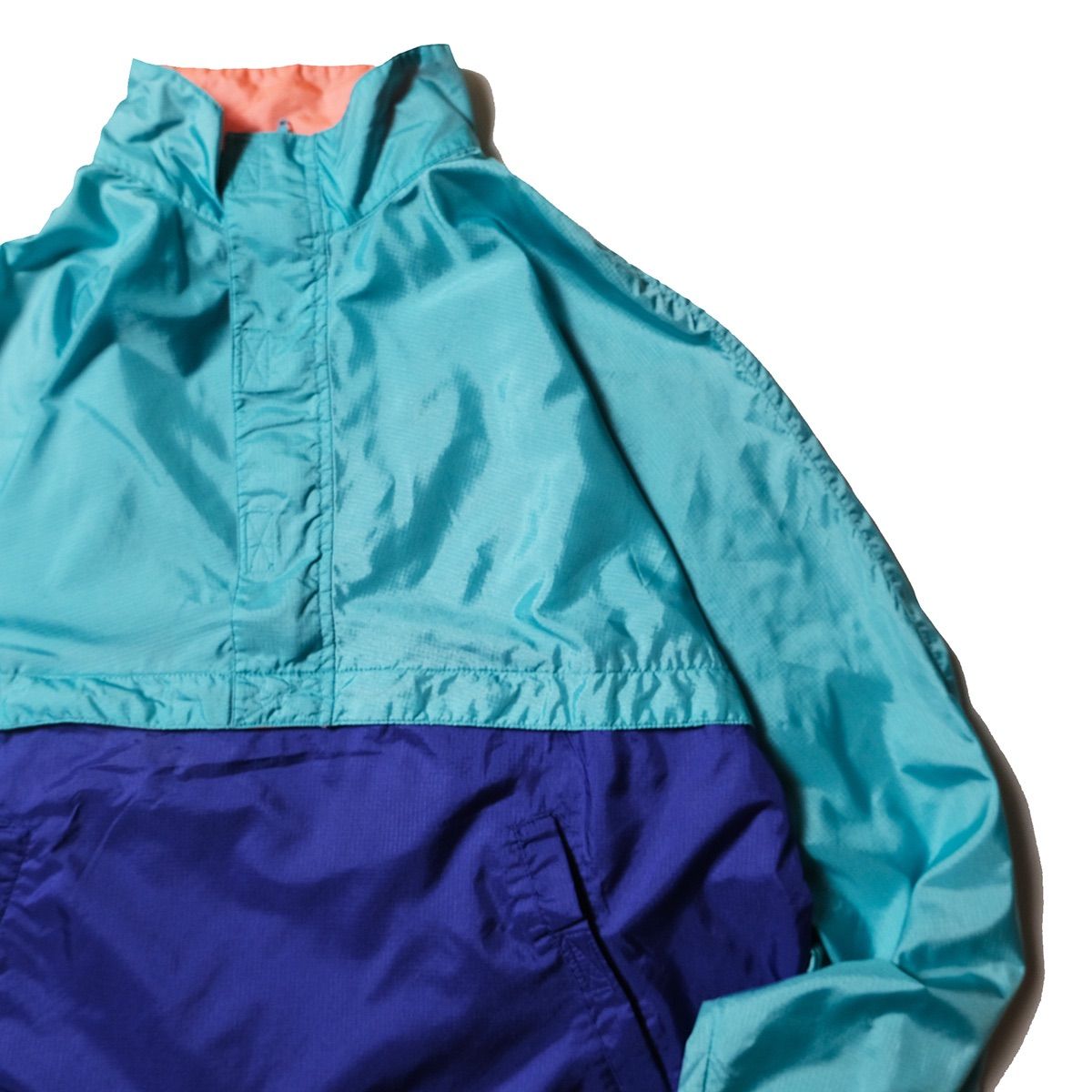 90's LLビーン L.L.Bean ハーフジップ プルオーバー ナイロン ジャケット M位 水色ｘ青 カラーブロック パッカブル 90年代 旧タグ オールド アメリカ古着 USED ビンテージ ヴィンテージ