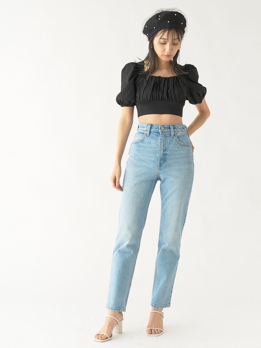 【美品】SNIDEL パフスリクロップドニットプルオーバー ブラック　トップス Amazon | [スナイデル] パフスリクロップドニットプルオーバー