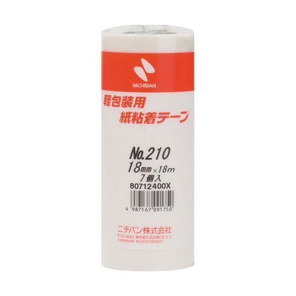 (まとめ) ニチバン 紙粘着テープ No.210 H18mm×18m 白 210H-18 1パック(7巻) 【×20セット】